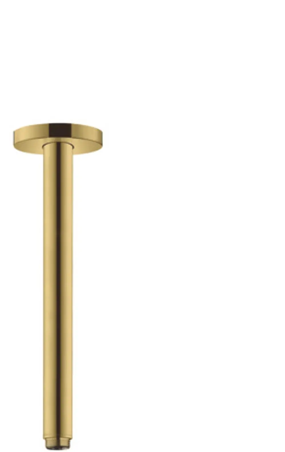 Hansgrohe Deckenanschluss mit einer runden Deckplatte und einem länglichen, goldfarbenen Rohr, das an der Decke montiert wird.